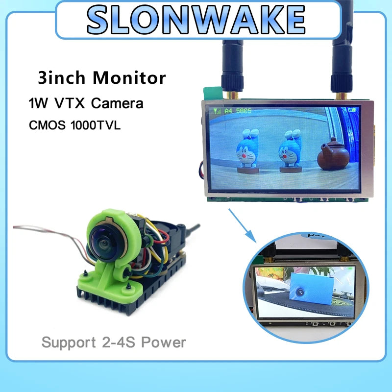 SLONWAKE 5.8G fpv drone image transmission module 1000mW starlight microphone 3 inch Monitor 480*272px for FPV Drone Airplane