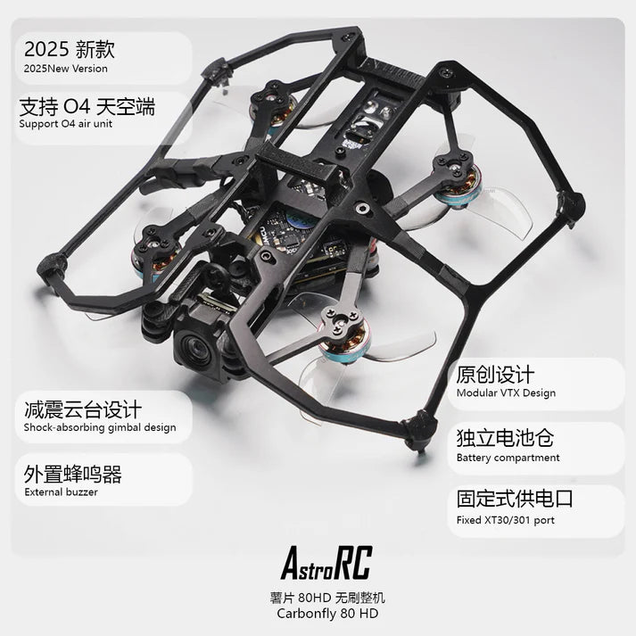 AstroRC [PNP/BNF] Carbonfly 80 HD DJI O4 HD VTX Dron FPV para interiores 2S