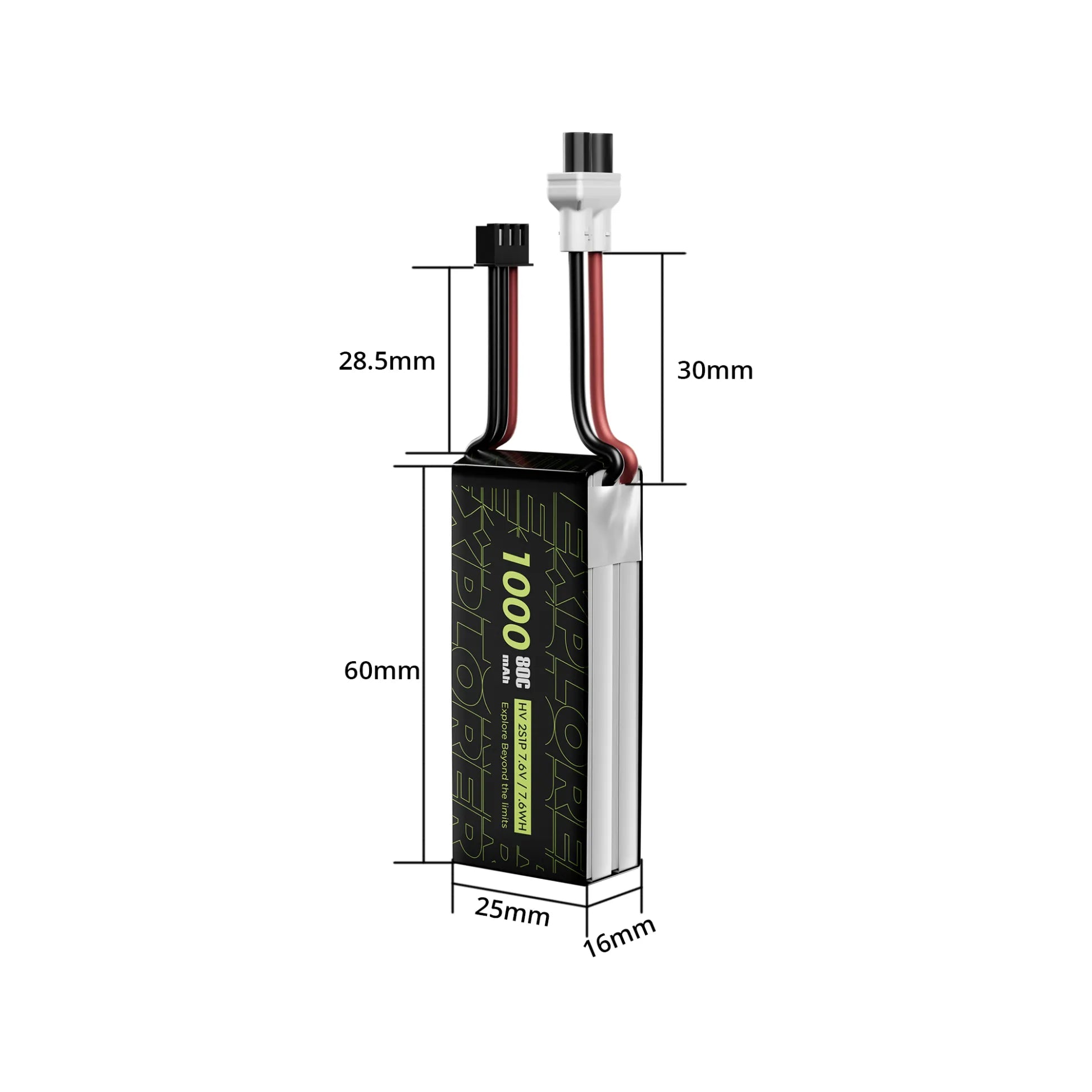 2PCS Explorer 1000mAh LiHV 2S 80C Battery （Flywoo XT30UP）