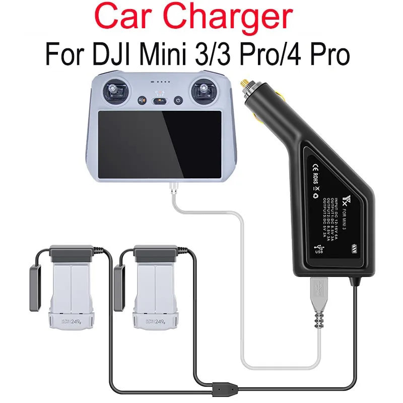 3 in 1 Car Cargador For DJI Mini 3/3 Pro/4 Pro Intelligent Battery Charging Hub Car Connector USB Adapter Multi 2 Battery