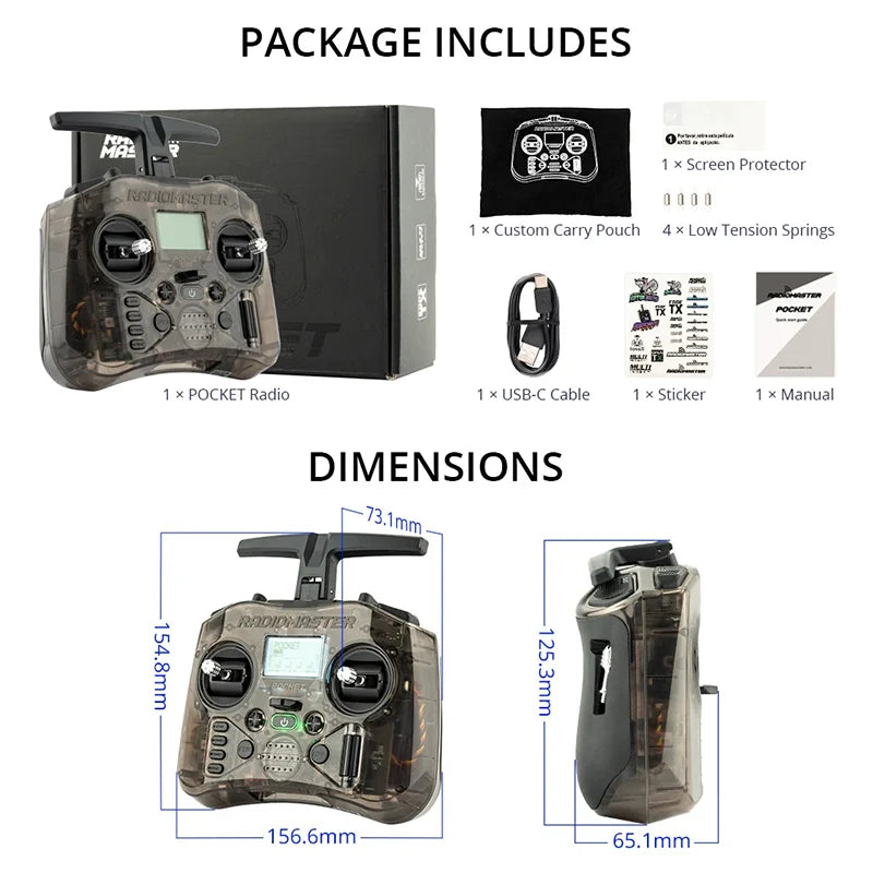 Radiomaster Pocket FCC M2 Hall Gimbal Transmitter Remote Control Portable Built In LED Light Foldable for FPV Racing Drone