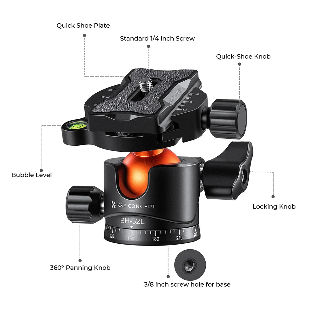 K & F Concept-Cabeza de trípode para cámara DSLR, adaptadores de cabeza esférica