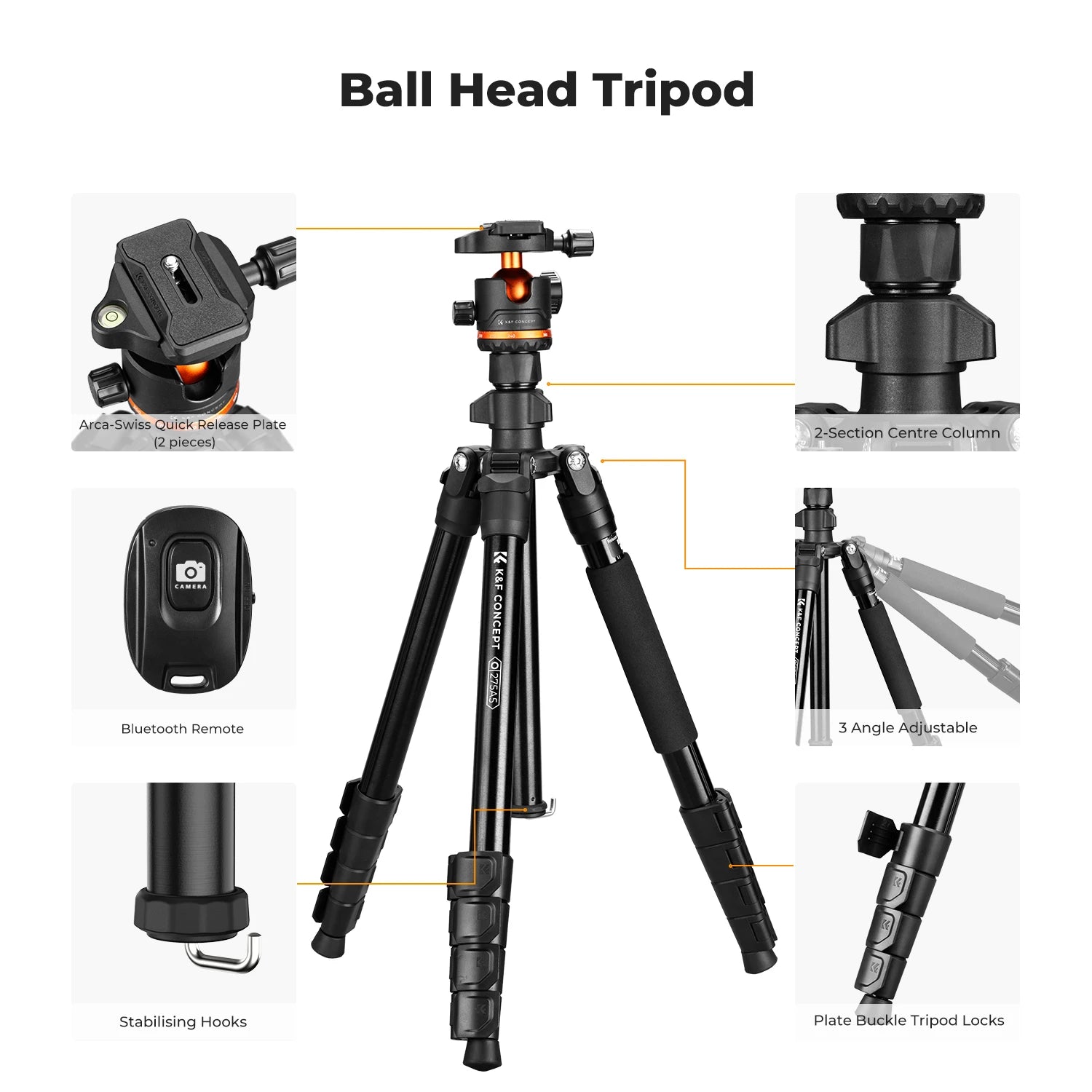 K & F Concept Trípode de cámara de 75,6 pulgadas/192 cm Trípode DSLR de alta resistencia